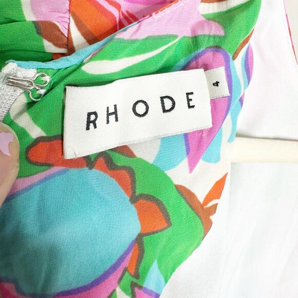 RHODE Lulani Dress White Fleur Tropicale Ruffle Hem Midi Green Floral Dress 4 - Picture 8 of 10